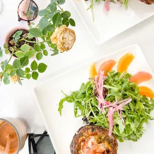 Mushroom quiche with citrus salad