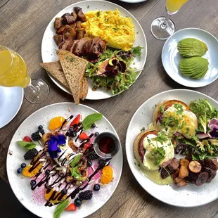 L to R: Croffle and Berries, Classic Benedict, Good Morning America