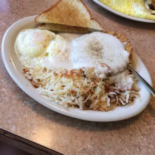 Chicken fried steak and eggs