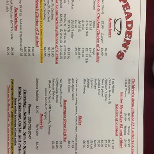 Peasen's menu 2014