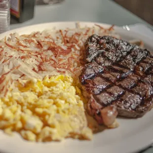 Steak and Eggs. Steak was tender and juicy.