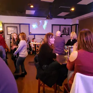 a group of people sitting at a bar