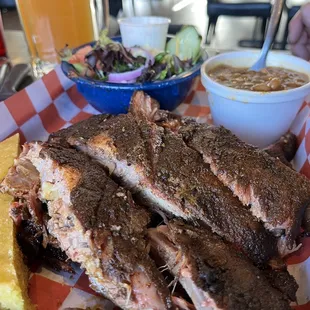 Ribs (half) + salad &amp; beans
