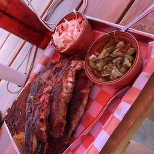 Half rib plate with green beans &amp; coleslaw, comes with cornbread. $18