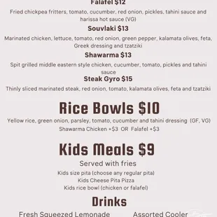 a menu for a restaurant