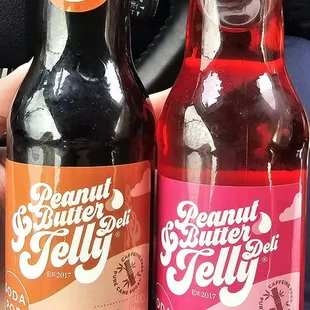 Root beer and strawberry rhubarb sodas
