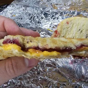 Grilled Cheese &amp; Jelly on Vienna white bread with American cheese and grape jelly
