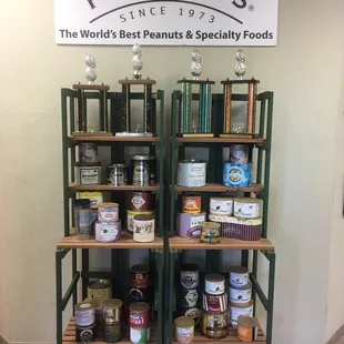a display of the world's best peanuts and specialty foods