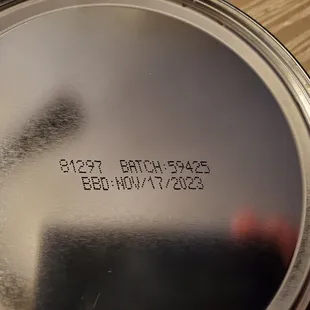 Bottom of can information (batch and best by date)