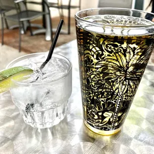 Vodka tonic and pear cider.... mmmm today's pear cider no bueno flat