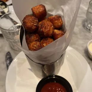 Sweet potato tater tots, solid.