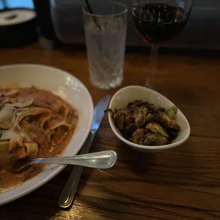 Bolognese and roasted brussel sprouts