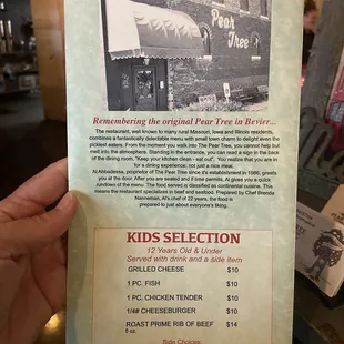 Menu for the kids