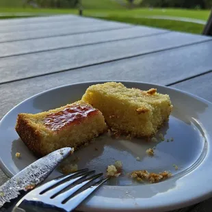Homemade complimentary corn bread during breakfast