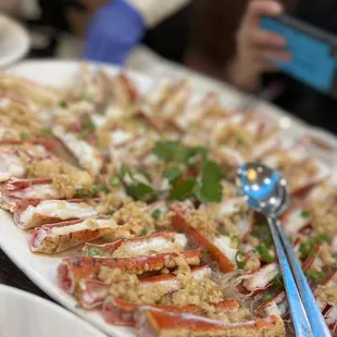 King crab 3 way - steamed crabs over vermicelli in garlic