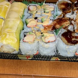 J63. Hawaii Roll, J44. Spicy Crab Avocado Roll, J40. Shrimp Tempura Roll