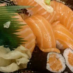 Salmon sushi and sashimi