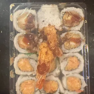 a tray of sushi