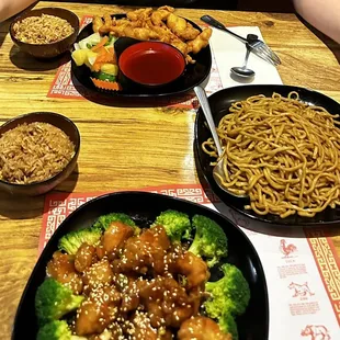Sweet and Sour Chicken, Fried Rice, Sesame Chicken, Lo Mein