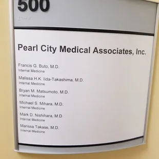 Current list of physicians...10.25.19