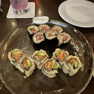 Salmon roll and yellow fish roll