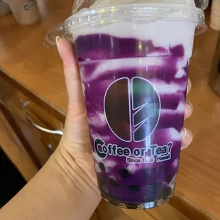 Fresh Taro smoothie with ube walls