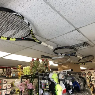 Huge rackets on the ceiling