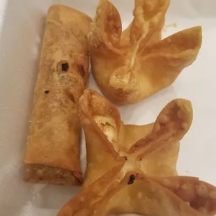 Crab rangoon, pork egg roll