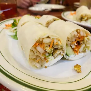 Spring rolls stuffed with tofu, cucumbers, eggs, bean sprouts served with plum sauce