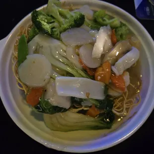 Seafood Hong Kong Chow Mein 17 bucks. Gotta let the noodles soak a bit once you get it. I liked the variety of meats.