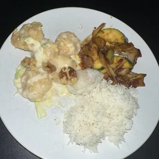 Honey Walnut Shrimp  Mongolian Beef White rice