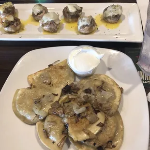 DELICIOUS Pierogis &amp; stuffed mushrooms!!