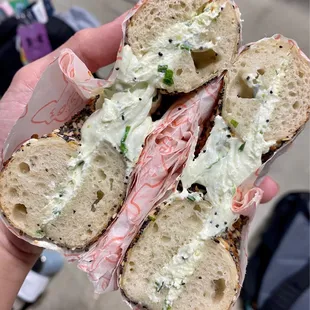 Everything bagel with scallion and chive cream cheese