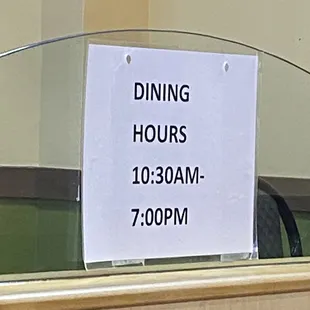 Dining hours: 10:30 am-7:00 pm.