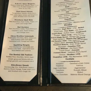 Cocktail menu
