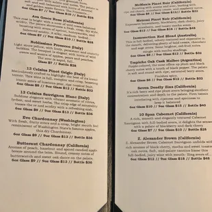 Wine menu