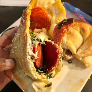 Vaguely obscene shot of the inside of a calzone