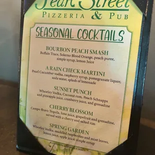 Seasonal cocktail menu