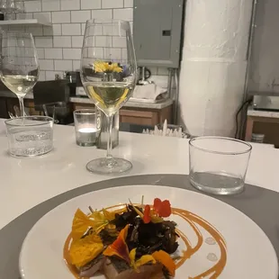 Seared rainbow trout with uni sauce