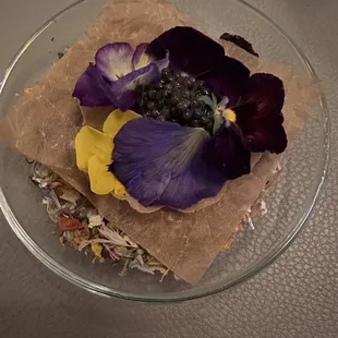  plate of raw bar and flowers