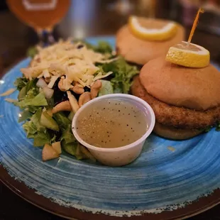 Crab cake sliders and CRACK salad.