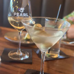 Dirty martini with blue cheese olives