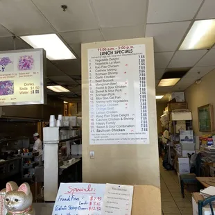 Lunch Specials (full menu from wall) - paper menu lists less items