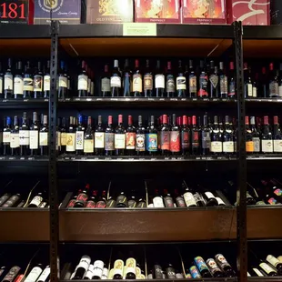 shelves of wine