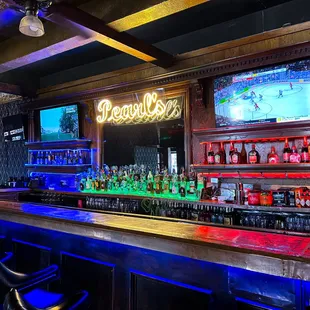 a bar with neon lights