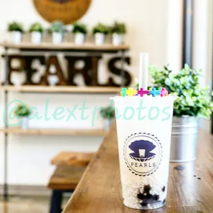 Premium rice tea with boba added, 4.50