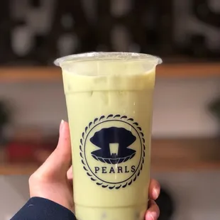 Matcha milk tea with boba