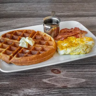Breakfast Waffle Meal! Eggs &amp; Bacon