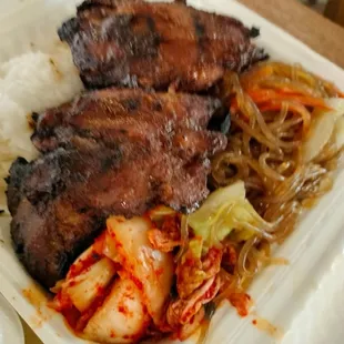Regular BBQ Chicken with Kimchi, Noodles and Rice