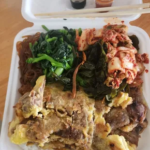 Meat Jun plate.  4 pieces of thick meat jun. Big side portions.